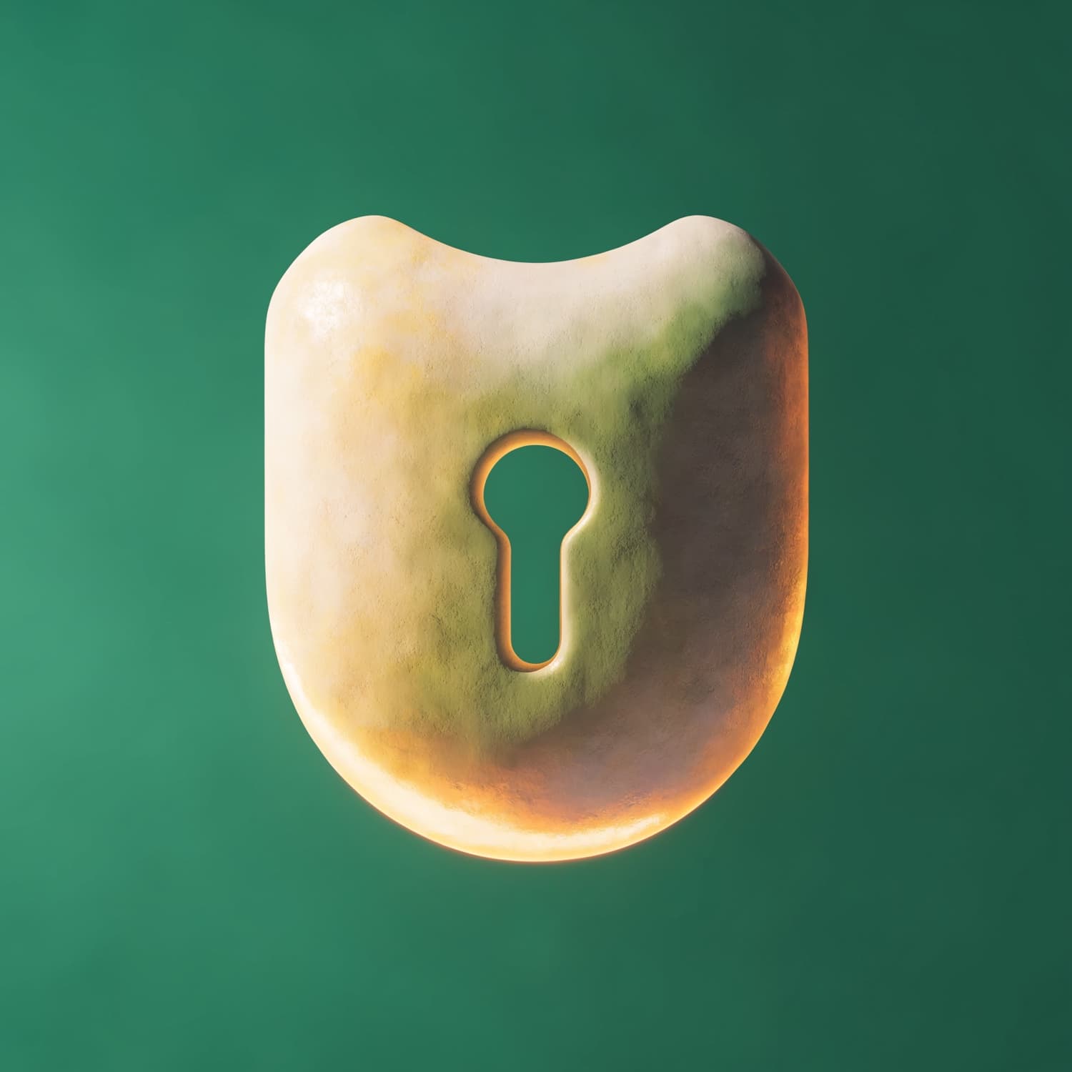 A softly glowing vault, representing on-device encryption